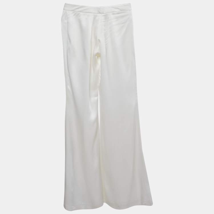 Pre Owned Balmain White Satin Flared High Rise Trousers M