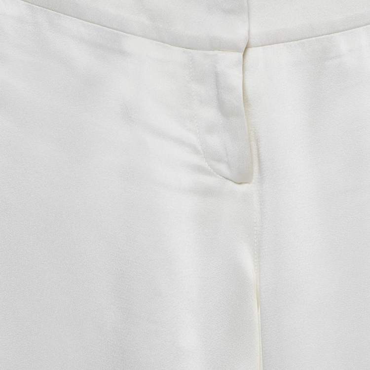 Pre Owned Balmain White Satin Flared High Rise Trousers M