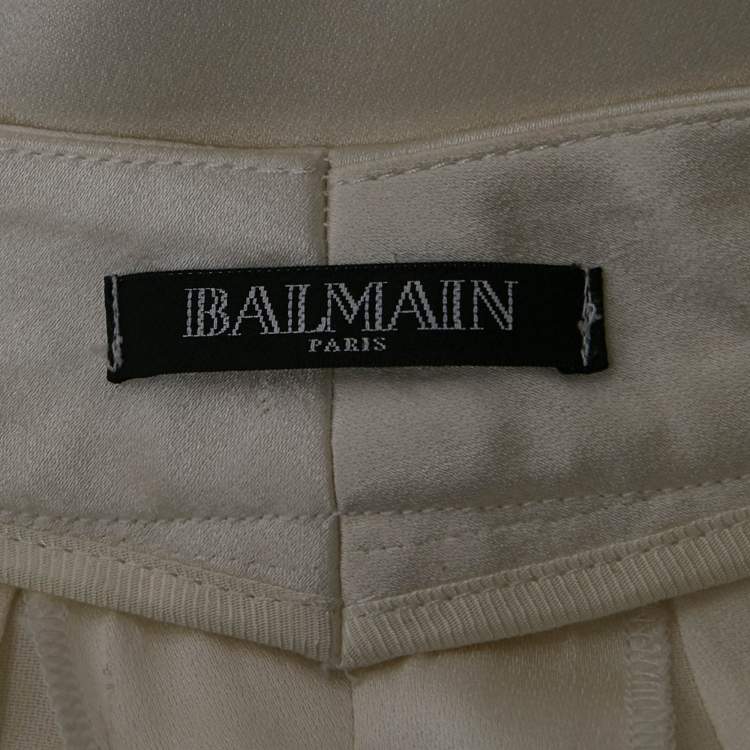 Pre Owned Balmain White Satin Flared High Rise Trousers M