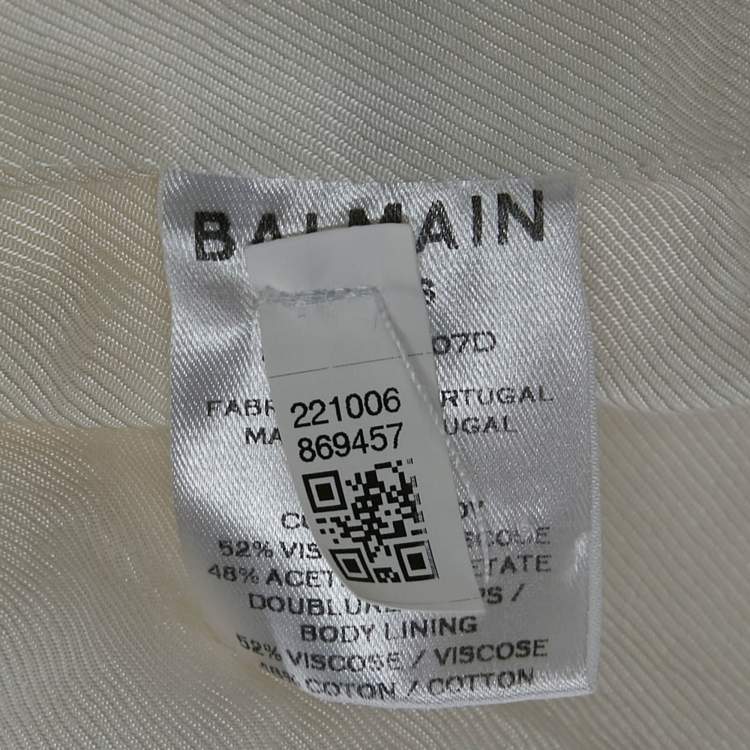 Pre Owned Balmain White Satin Belted Double Breasted Blazer M