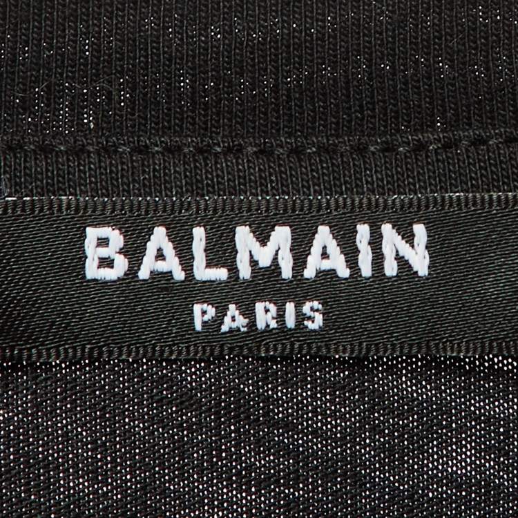 Pre Owned Balmain Black Logo Flock Print Cotton Crew Neck T-Shirt XS 