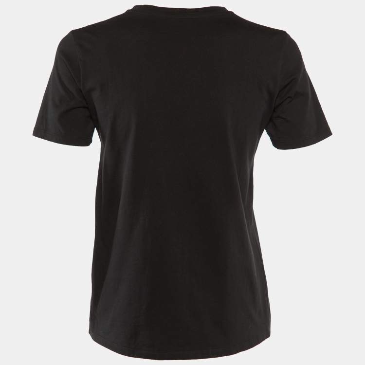 Pre Owned Balmain Black Logo Flock Print Cotton Crew Neck T-Shirt XS 