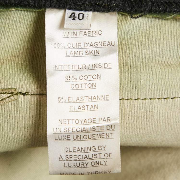 Pre Owned Balmain Olive Green Suede Quilt Detail Pants M