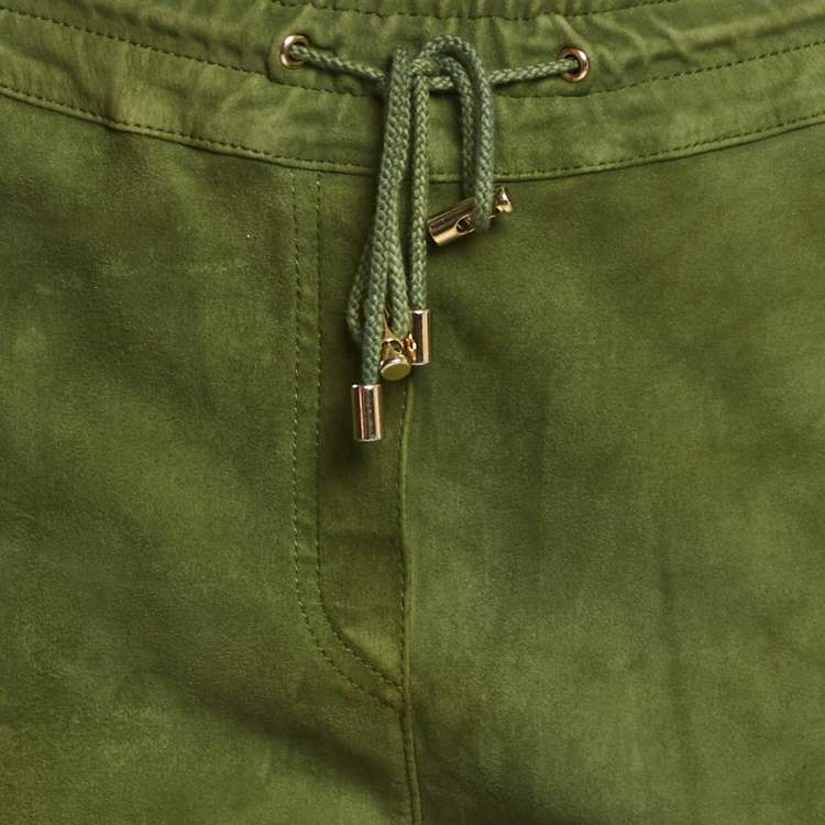 Pre Owned Balmain Olive Green Suede Quilt Detail Pants M