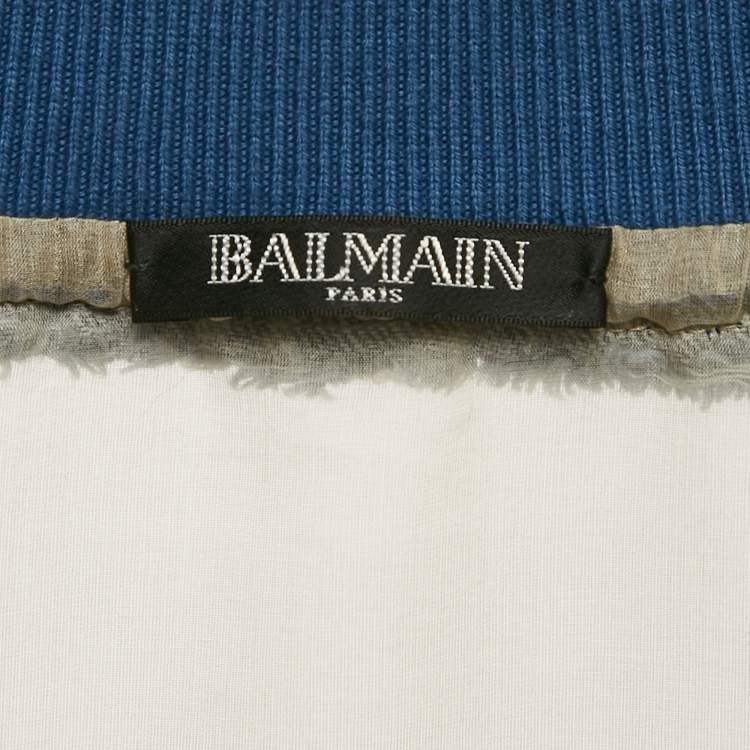 Pre Owned Balmain Blue/Beige Denim and Organza Silk Button Front Jacket M