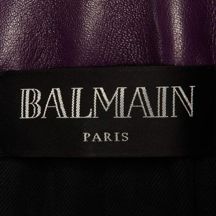 Pre Owned Balmain Purple Leather Double Breasted Blazer L
