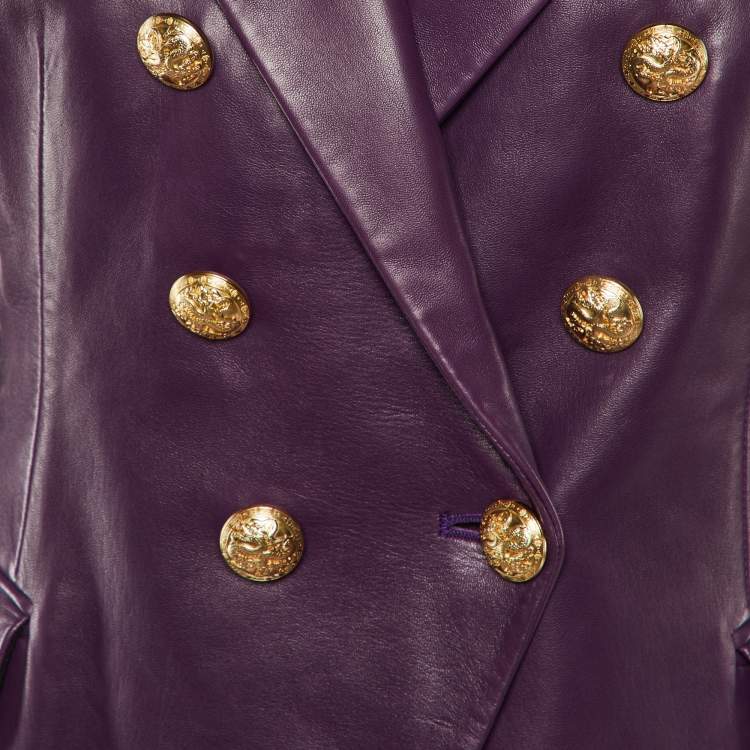 Pre Owned Balmain Purple Leather Double Breasted Blazer L