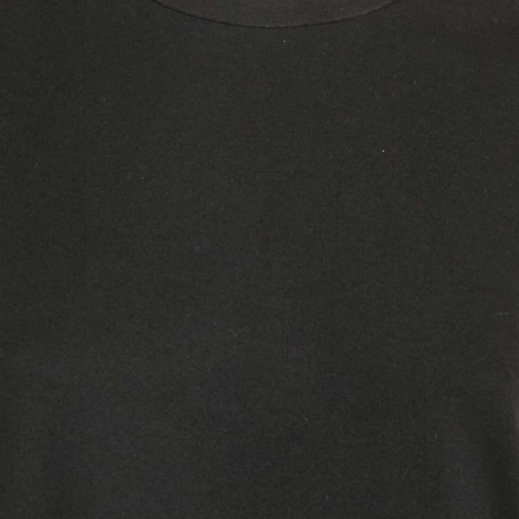 Pre Owned Balmain Black Leather and Brass Shoulder Embellished Jersey T-Shirt M