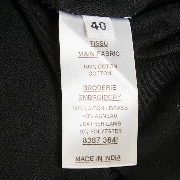 Pre Owned Balmain Black Leather and Brass Shoulder Embellished Jersey T-Shirt M