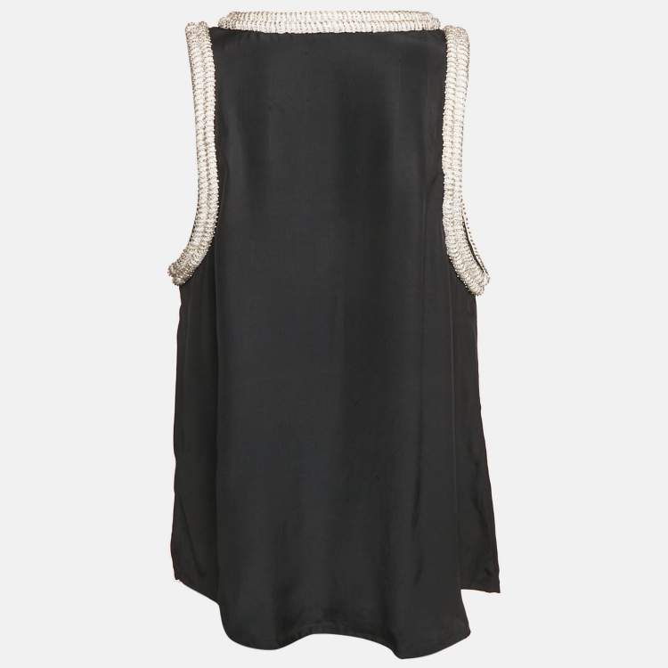 Pre Owned Balmain Black Silk Stud Embellish Detail Tank Top L