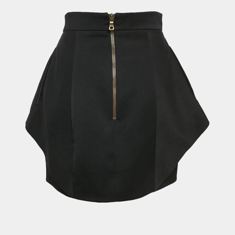 Pre Owned Balmain Black Wool Ruffled Mini Skirt L