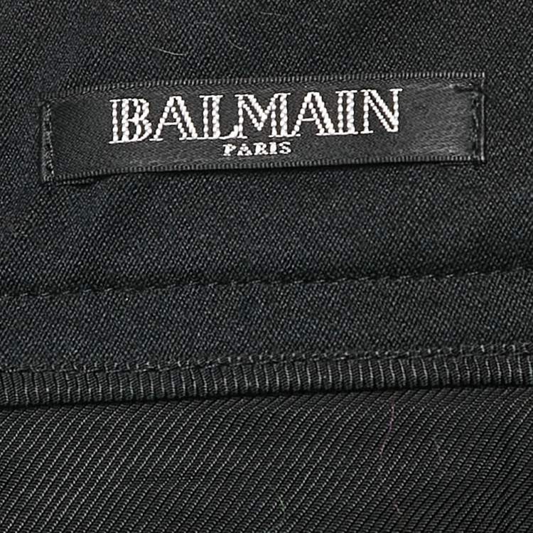 Pre Owned Balmain Black Wool Ruffled Mini Skirt L