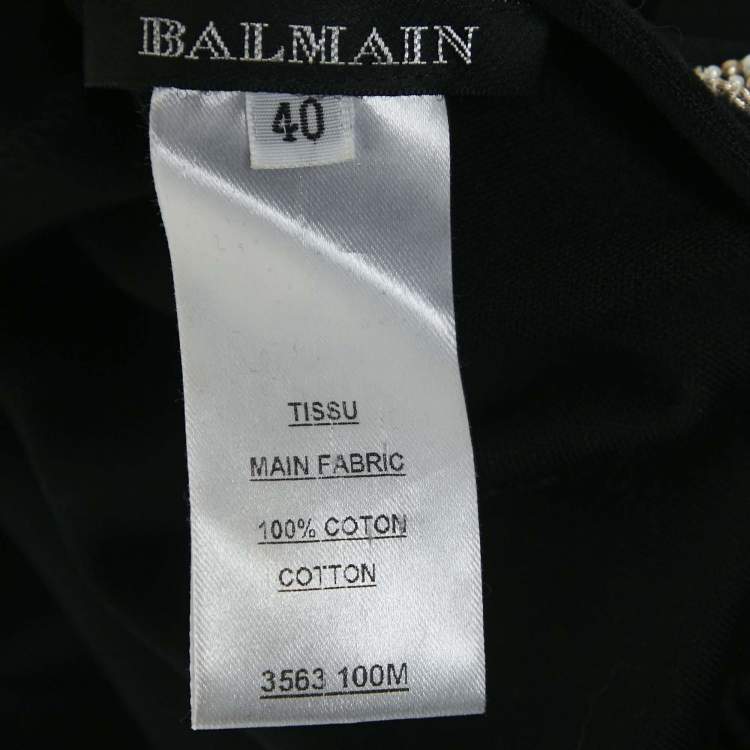 Pre Owned Balmain Black Eagle Embroidered Cotton Knit Plug Neck Maxi Dress M