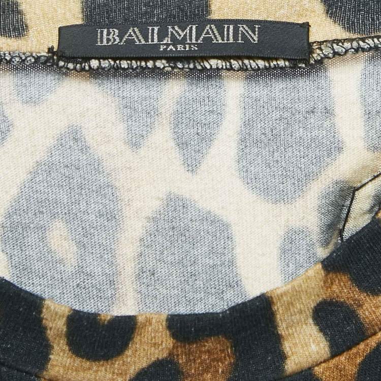 Pre Owned Balmain Brown Leopard Print Embellished Cotton Blend Knit Tank Top M