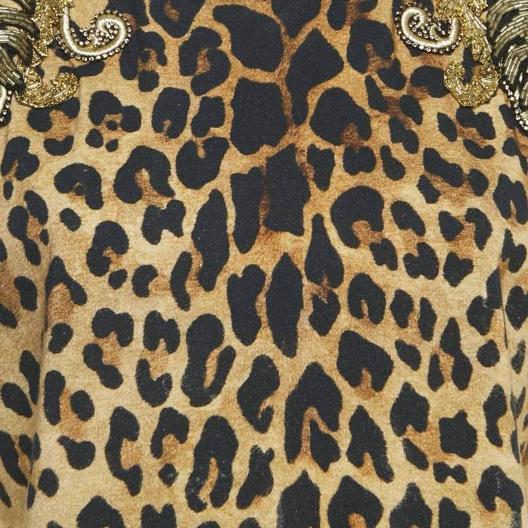 Pre Owned Balmain Brown Leopard Print Embellished Cotton Blend Knit Tank Top M