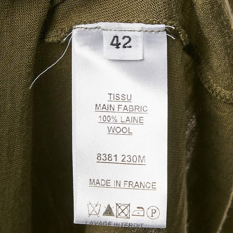 Pre Owned Balmain Olive Green Wool Button Detail Long Sleeve T-Shirt L