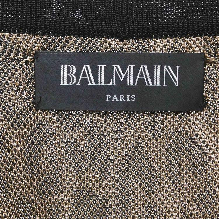 Pre Owned Balmain Brown Leopard Jacquard Knit Button Detail Open Front Cardigan M