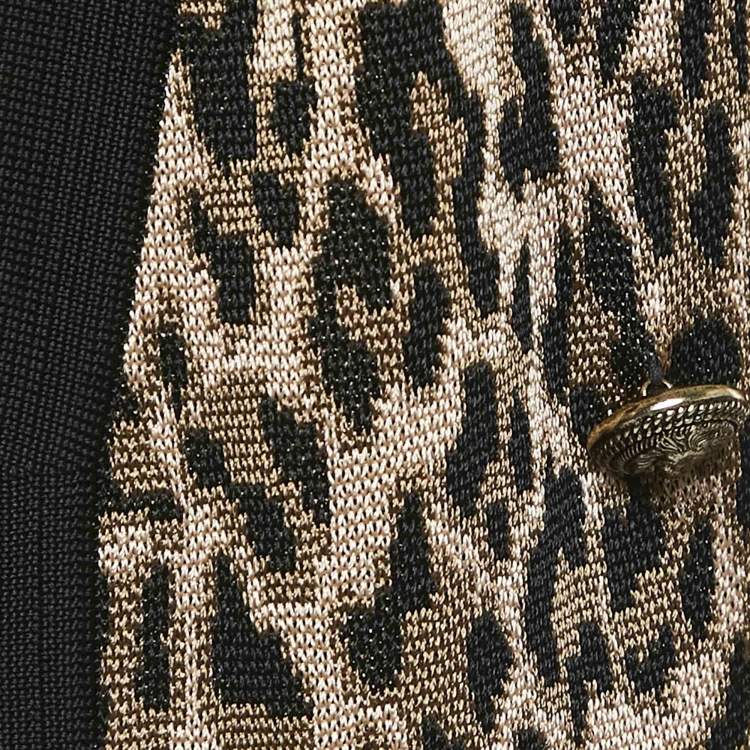Pre Owned Balmain Brown Leopard Jacquard Knit Button Detail Open Front Cardigan M