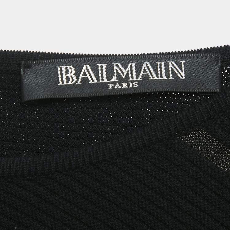 Pre Owned Balmain Black Striped Jersey Long Sleeve Mini Bodycon Dress L