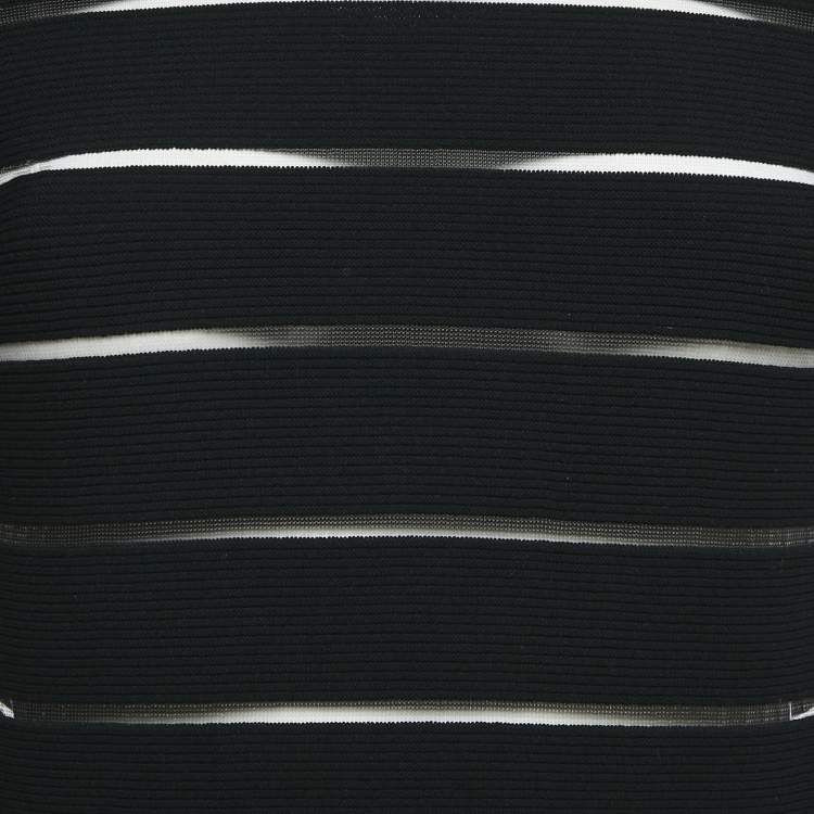 Pre Owned Balmain Black Striped Jersey Long Sleeve Mini Bodycon Dress L