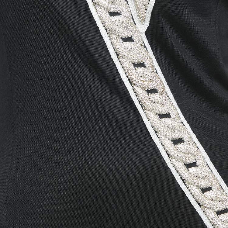 Pre Owned Balmain Black Jersey Crystal Embellished Slit Detail Maxi Dress L