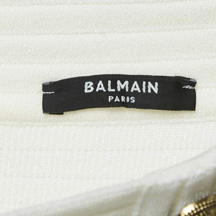 Pre Owned Balmain White Stretch Button Embellished Knit Mini Skirt S