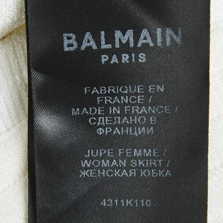 Pre Owned Balmain White Stretch Button Embellished Knit Mini Skirt S