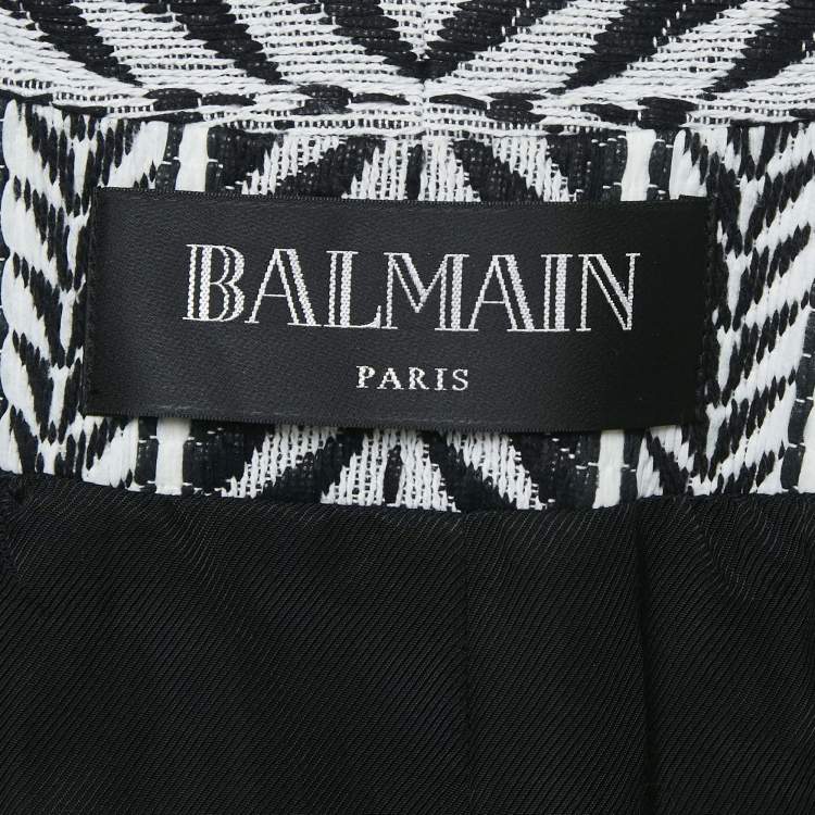 Pre Owned Balmain Black/White Tribal Pattern Jacquard Open Front Jacket 
