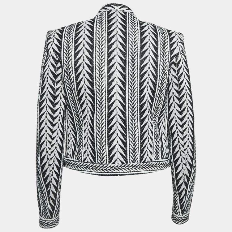 Pre Owned Balmain Black/White Tribal Pattern Jacquard Open Front Jacket 