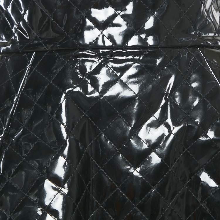 Pre Owned Balmain Black Quilted Patent Leather Flared Mini Skirt S