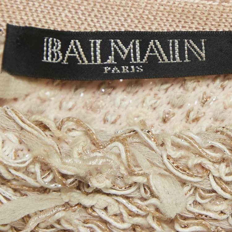 Pre Owned Balmain Beige Stretch Tweed Raw Edge Detail Mini Bodycon Dress M