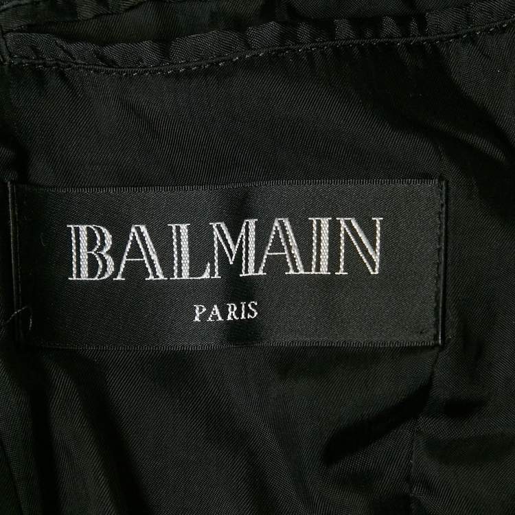 Pre Owned Balmain Black Faux Leather Button Detail Quilted Jacket S