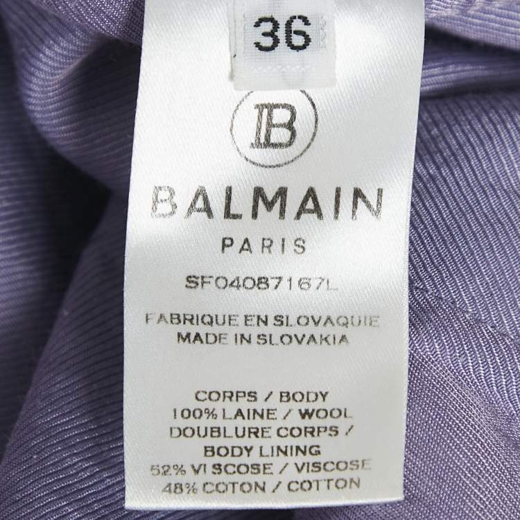 Pre Owned Balmain Lavender Wool Button Detail Mini Skirt S