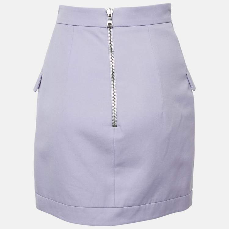 Pre Owned Balmain Lavender Wool Button Detail Mini Skirt S