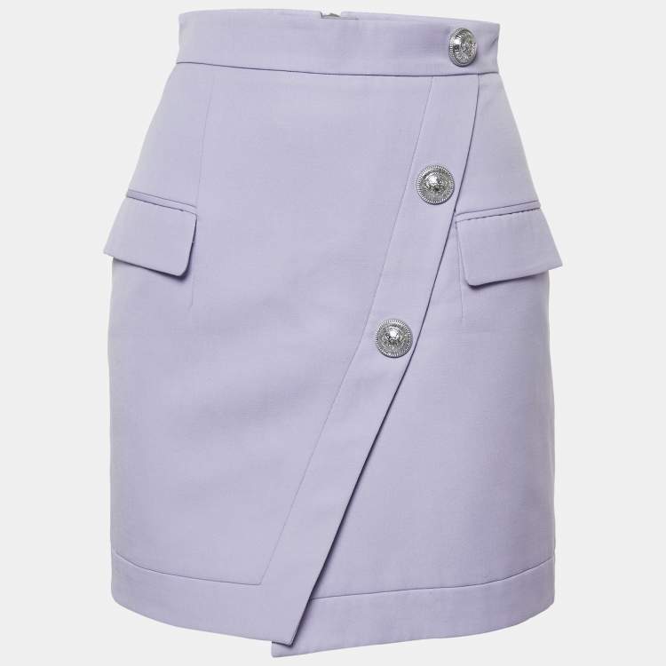 Pre Owned Balmain Lavender Wool Button Detail Mini Skirt S