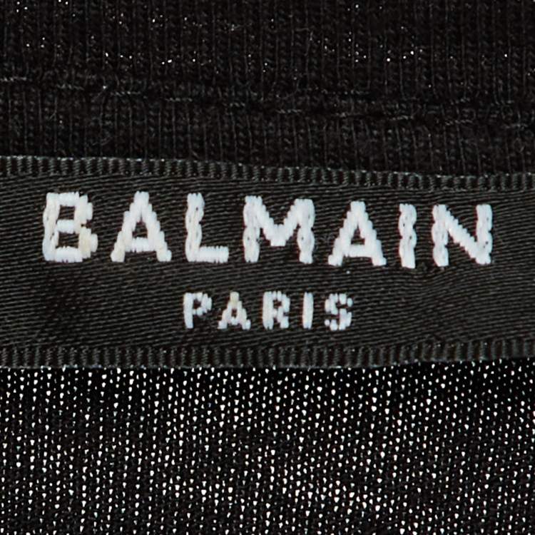 Pre Owned Balmain Black Logo Embellished Crew Neck T-Shirt XS