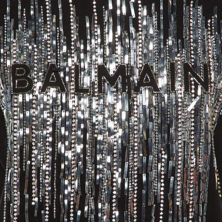 Pre Owned Balmain Black Logo Embellished Crew Neck T-Shirt XS