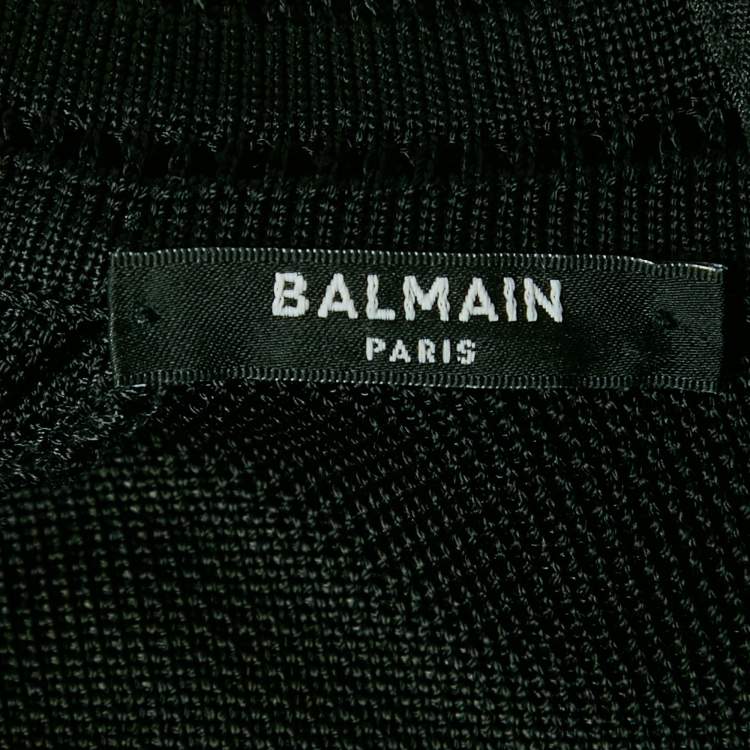 Pre Owned Balmain Black Mesh Knit Button Detail Bodycon Mini Dress M