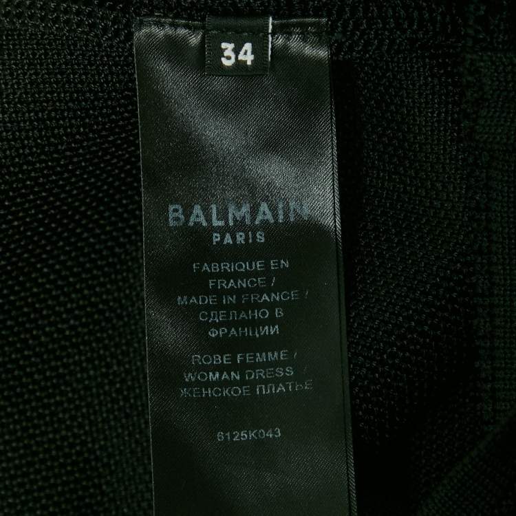 Pre Owned Balmain Black Mesh Knit Button Detail Bodycon Mini Dress M