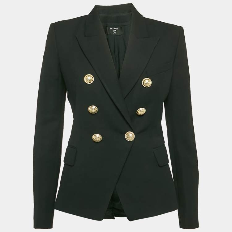 Pre Owned Balmain Black Cotton Button Detail Blazer M