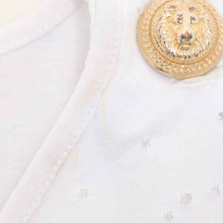 Pre Owned Balmain White Logo Printed Cotton Knit Sleeveless Tank Top L