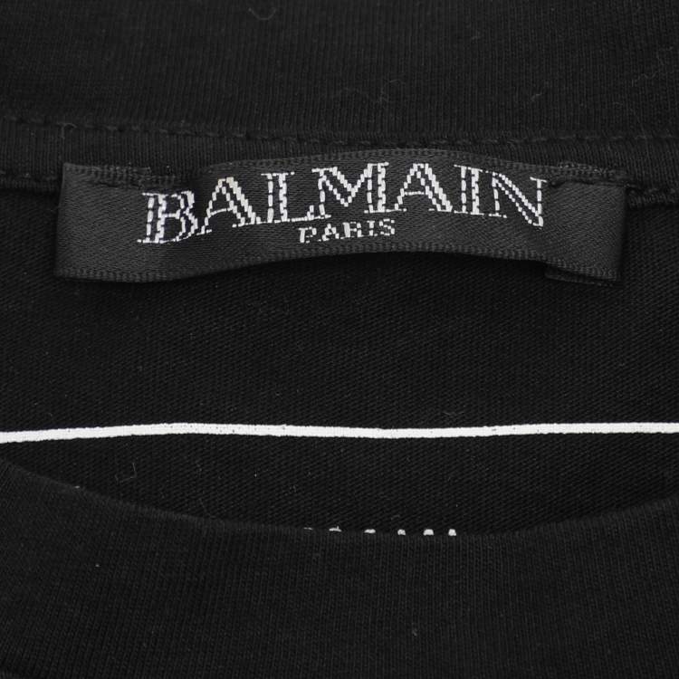 Pre Owned Balmain Black Jersey Logo Print T-Shirt S