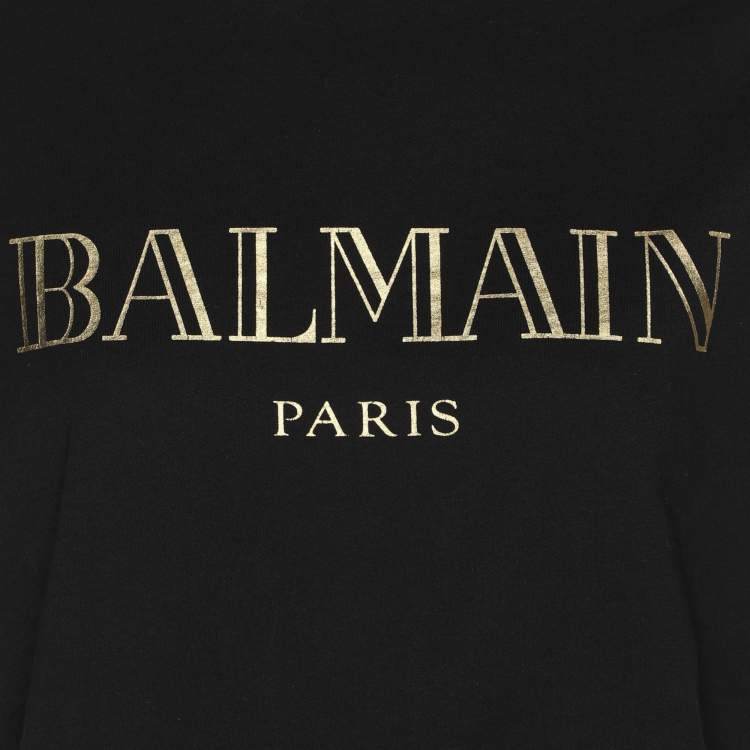 Pre Owned Balmain Black Jersey Logo Print T-Shirt S