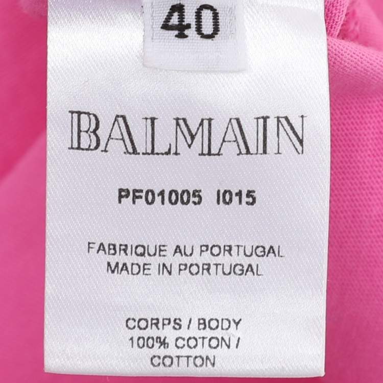Pre Owned Balmain Pink Logo Print Cotton Knit Button Front Sleeveless Top M