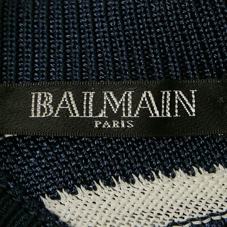 Pre Owned Balmain Navy Blue/White Stripe Knit Sleeveless Mini Dress S