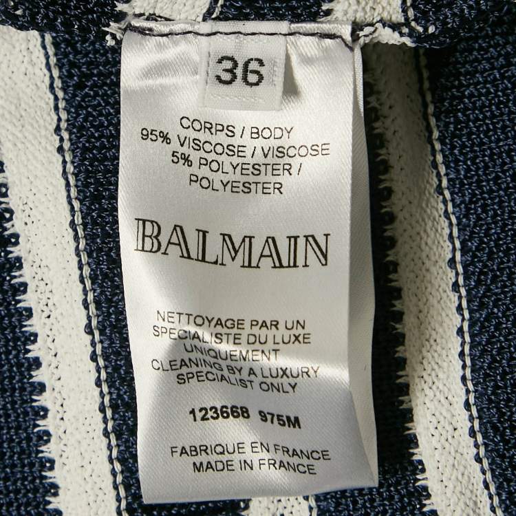 Pre Owned Balmain Navy Blue/White Stripe Knit Sleeveless Mini Dress S