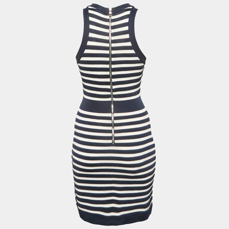 Pre Owned Balmain Navy Blue/White Stripe Knit Sleeveless Mini Dress S