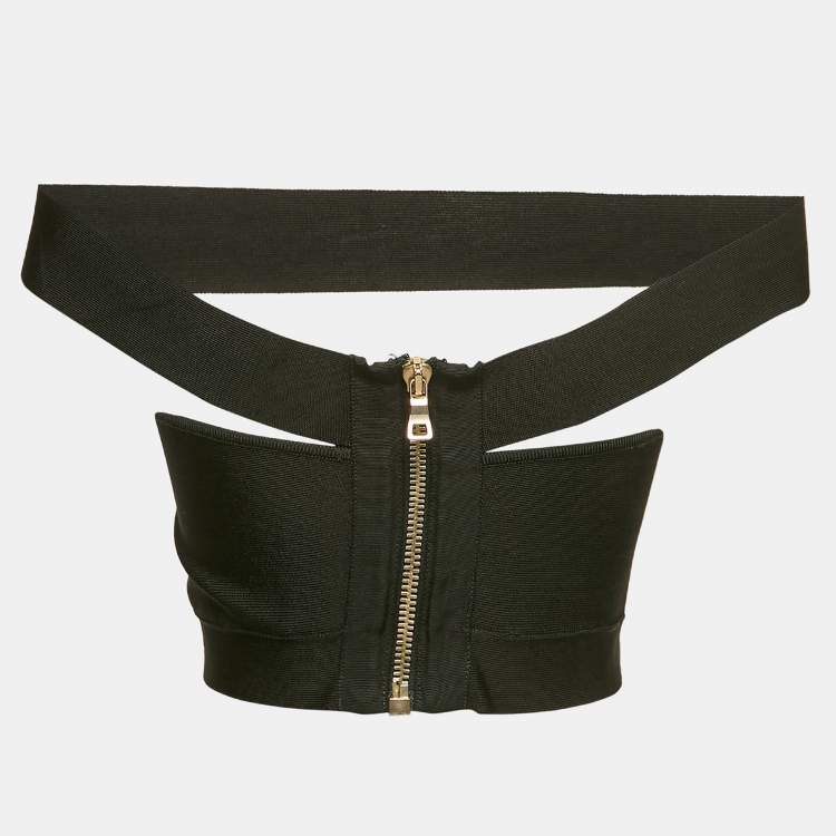 Pre Owned Balmain Black Jersey Corset Crop Top S