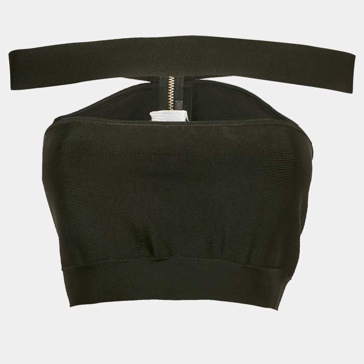 Pre Owned Balmain Black Jersey Corset Crop Top S