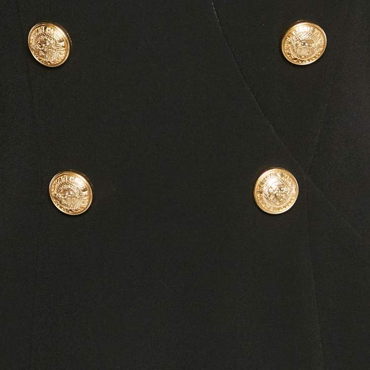 Pre Owned Balmain Black Crepe Double Breasted Mini Dress M